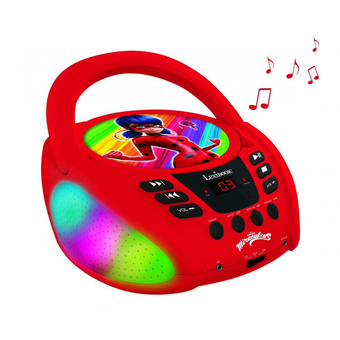 lexibook - Lecteur CD Bluetooth lumineux Miraculous - Radio, lecteur CD/MP3 enfant