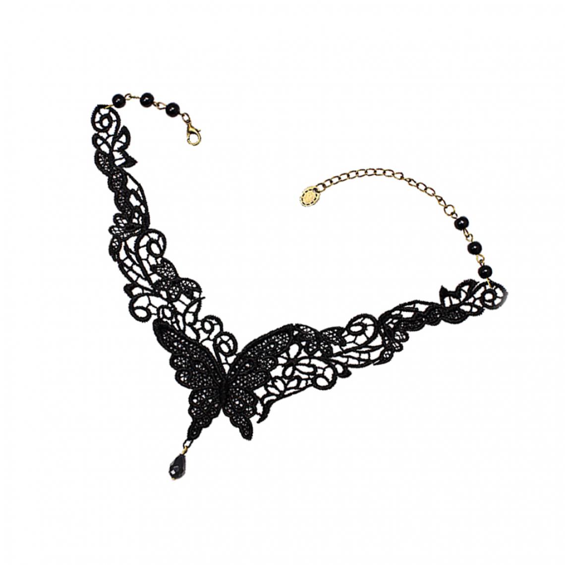 marque generique - Goth Lady Black Lace Butterfly Necklace Choker Pendant Wedding Bridal - Perles