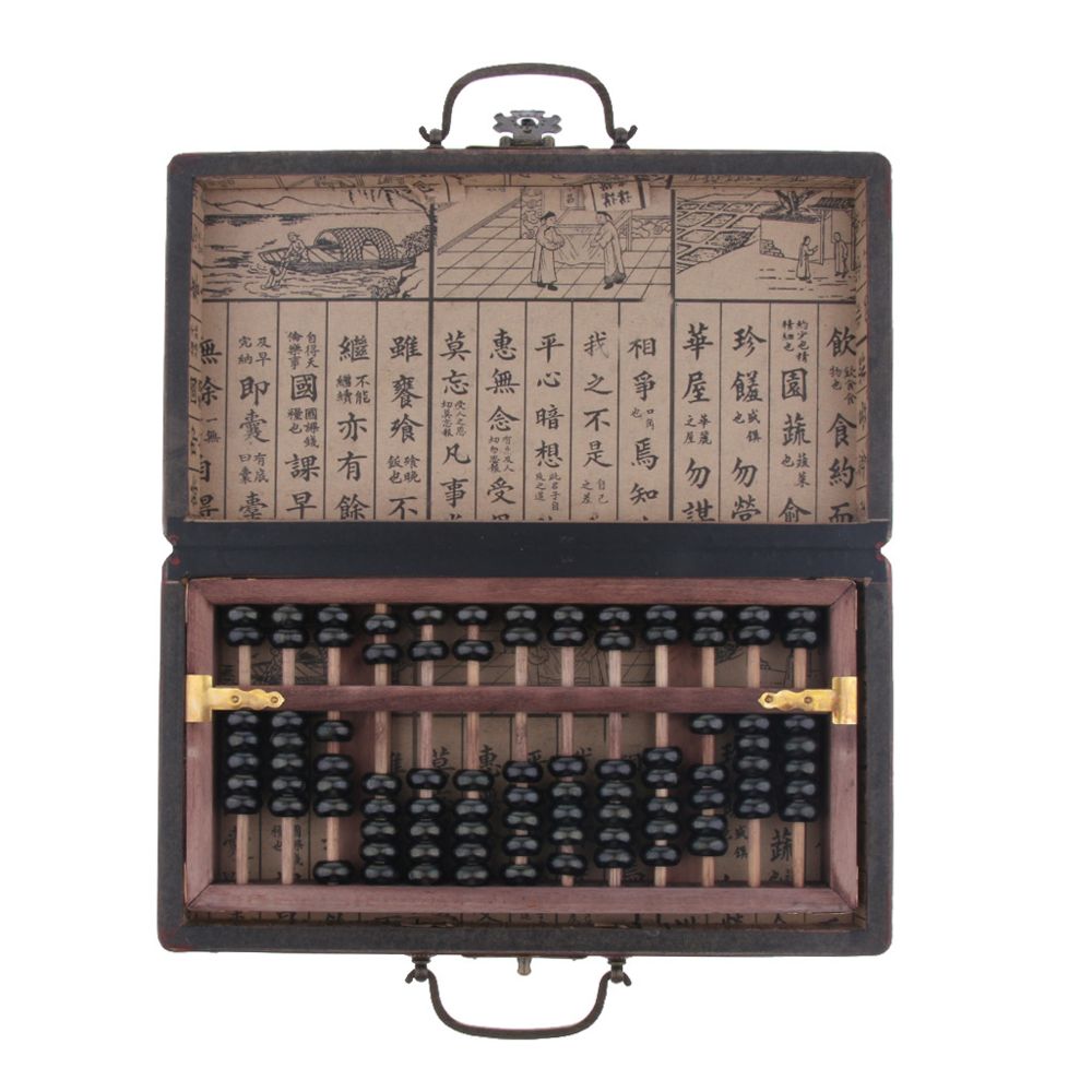 marque generique - 13 rangs perle en bois chinois vintage arithmétique perle avec calculatrice de boîte - Jeux éducatifs