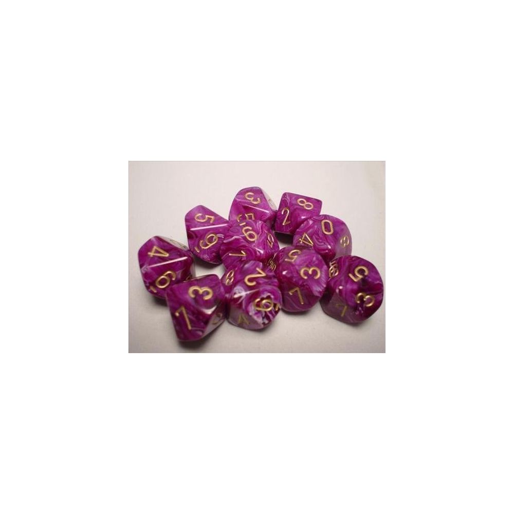 Chessex - Chessex Dice Sets Vortex Purple with Gold - Ten Sided Die d10 Set (10) - Jeux d'adresse