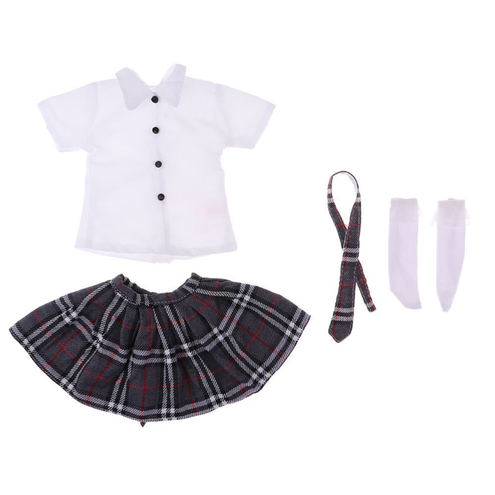 marque generique - Jolies vêtements de poupée T-shirt jupe à carreaux chaussettes réglées pour poupées fille 1/3 BJD - Poupons