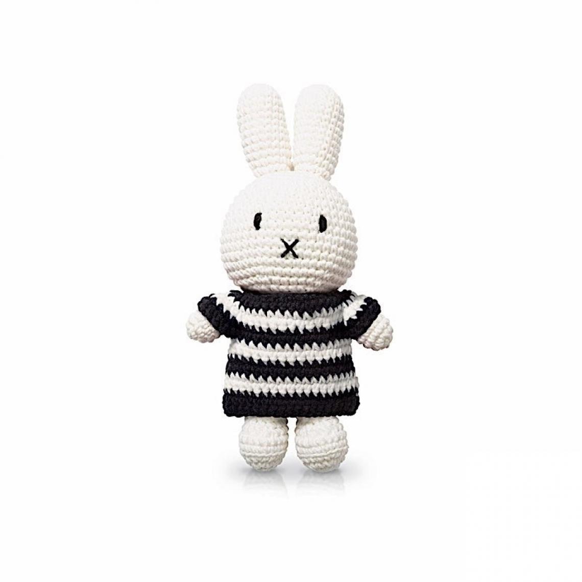 Ac-Deco - Peluche Miffy en crochet - Robe à rayures - L 10 x l 5 x H 25 cm - Noir - Doudous