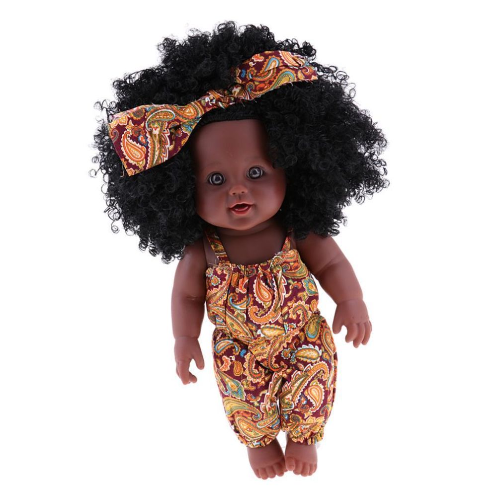 marque generique - 30cm vie réelle bébé fille poupée vinyle nouveau-né africain dans les vêtements jaunes - Poupées