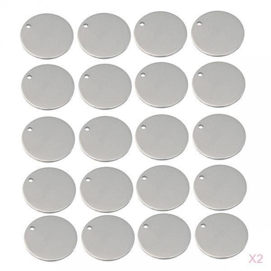 marque generique - 40x rondes d'étiquette d'acier inoxydable découvrent le blanc 15mm de métal d'identification d'animal familier - Perles