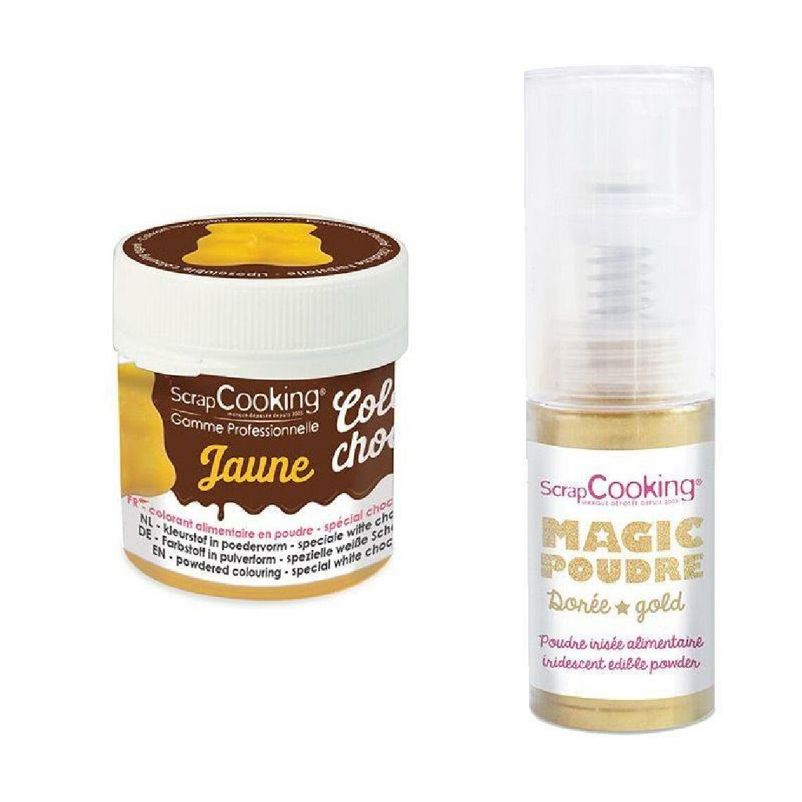 Scrapcooking - Colorant alimentaire liposoluble Color'choco 5 g jaune + Poudre alimentaire irisée dorée - Kits créatifs