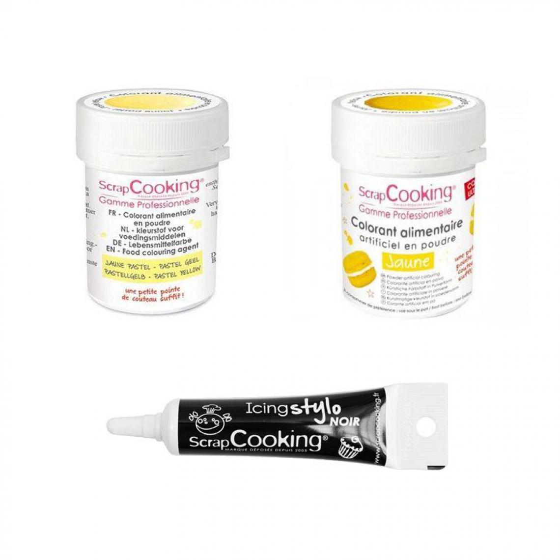 Scrapcooking - 2 colorants alimentaires jaune pastel-jaune + Stylo glaçage noir - Kits créatifs