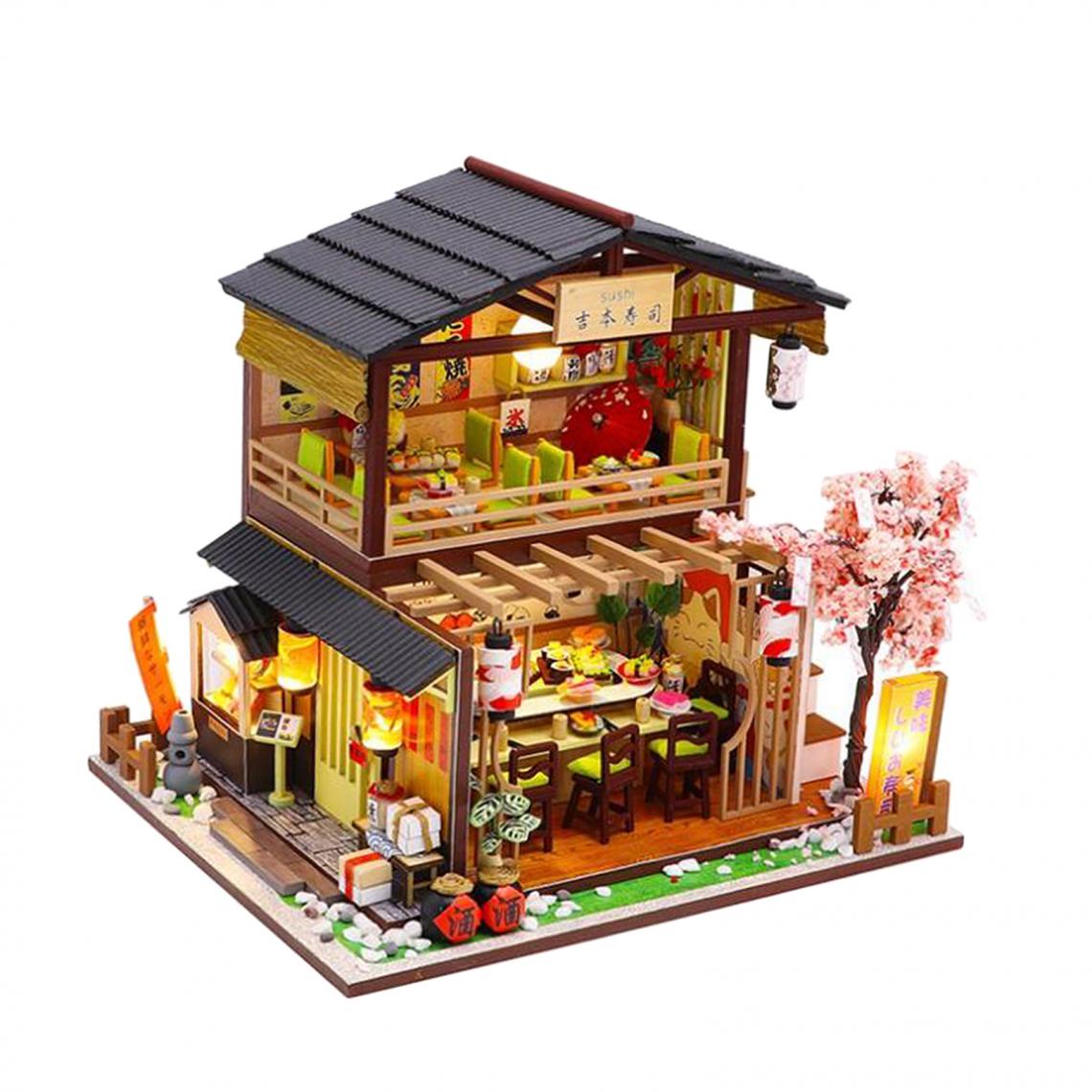marque generique - DIY Miniature Dollhouse Kit avec Meubles et LED Lumière, Chaud Sushi Shop En Bois Dollhouse Kit, Cadeaux - Poupées