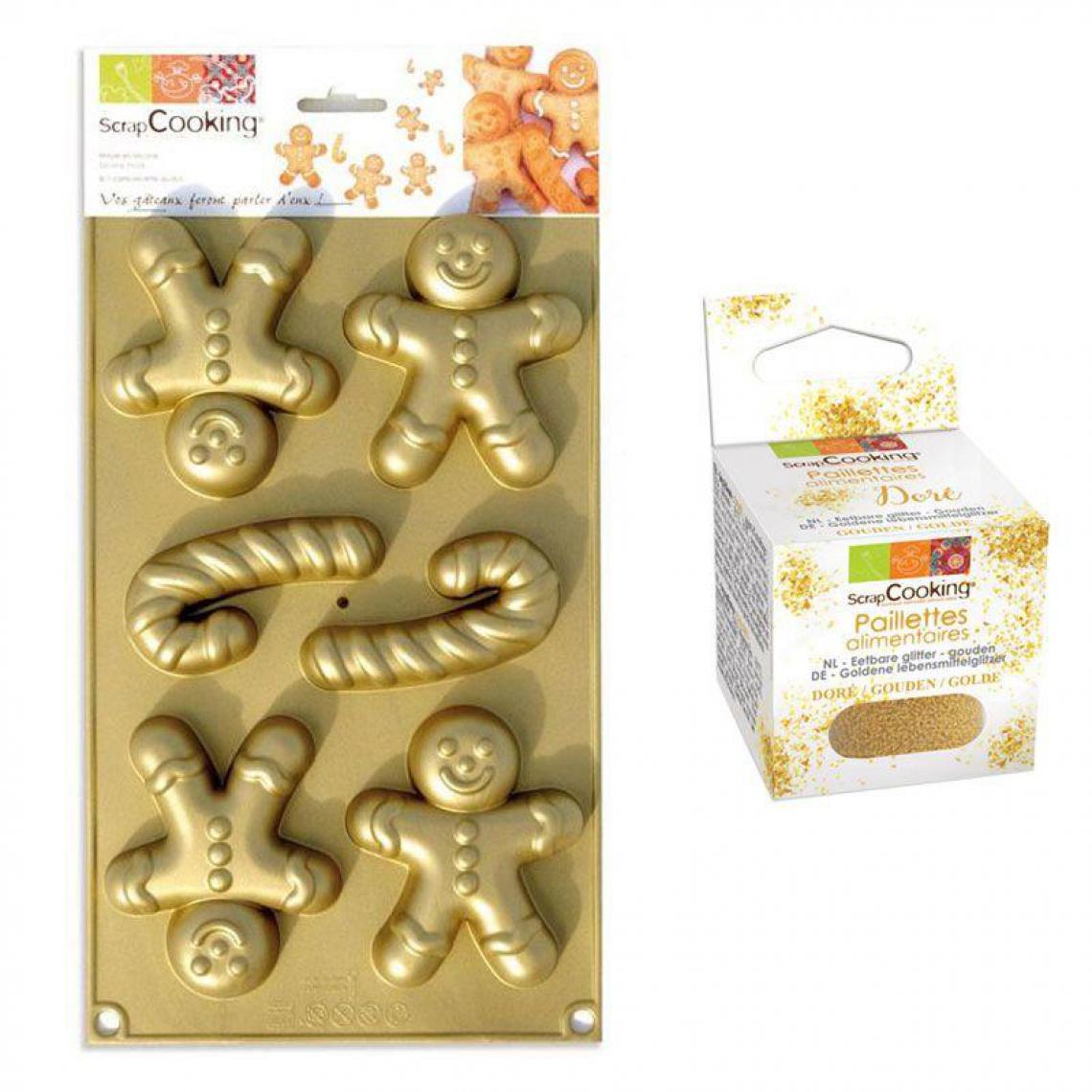 Scrapcooking - Moule en silicone Bonshommes en pain d'épice + paillettes dorées - Kits créatifs