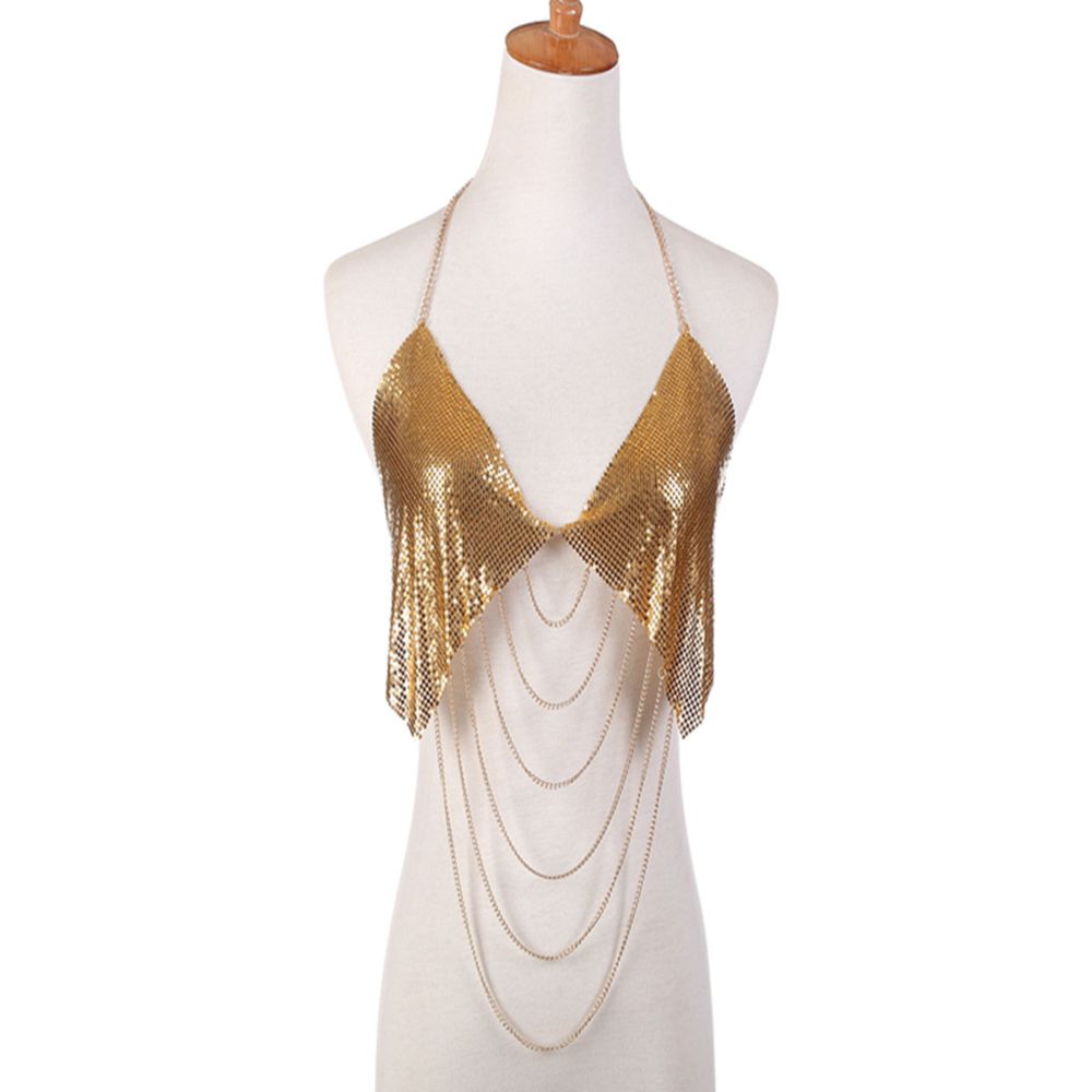 marque generique - Collier en paillettes en aluminium collier bikini top corde chaîne harnais bijoux en or - Perles