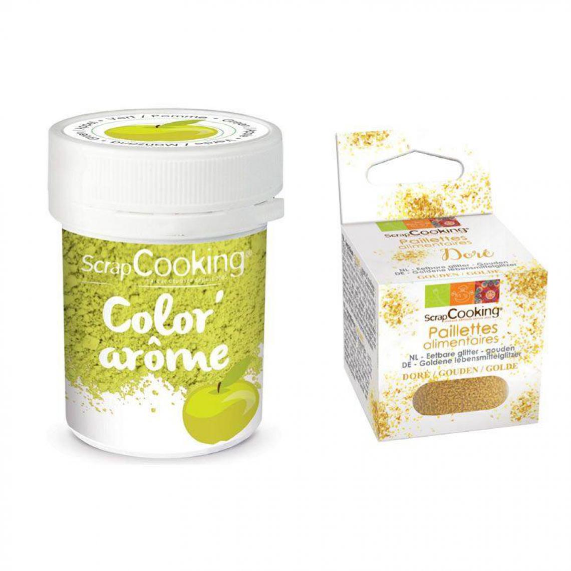 Scrapcooking - Colorant alimentaire vert arôme pomme + paillettes dorées - Kits créatifs