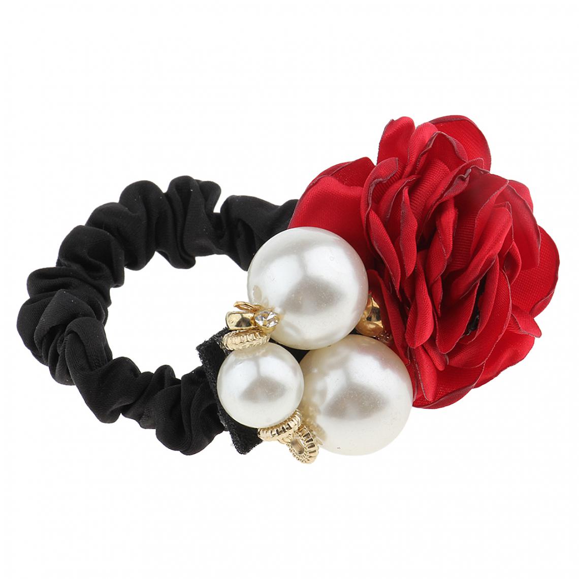 marque generique - mode fausse perle rose fleur cheveux corde bande de caoutchouc cheveux cravates vin rouge - Perles