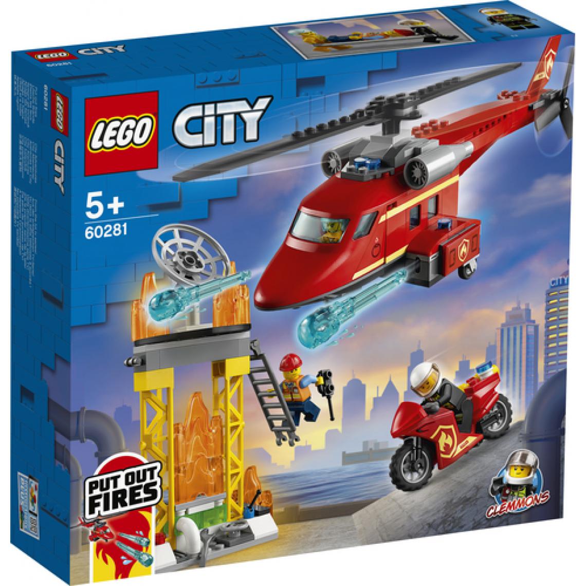 Lego - LEGO City 60281 L'hélicoptere de secours des pompiers, jeu de construction avec une moto, un pompier et des pilotes miniatures - Briques Lego