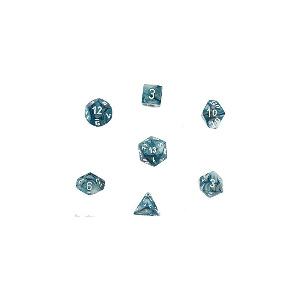 Chessex - Polyhedral 7-Die Lustrous Chessex Dice Set - Slate with White CHX-27490 - Jeux d'adresse