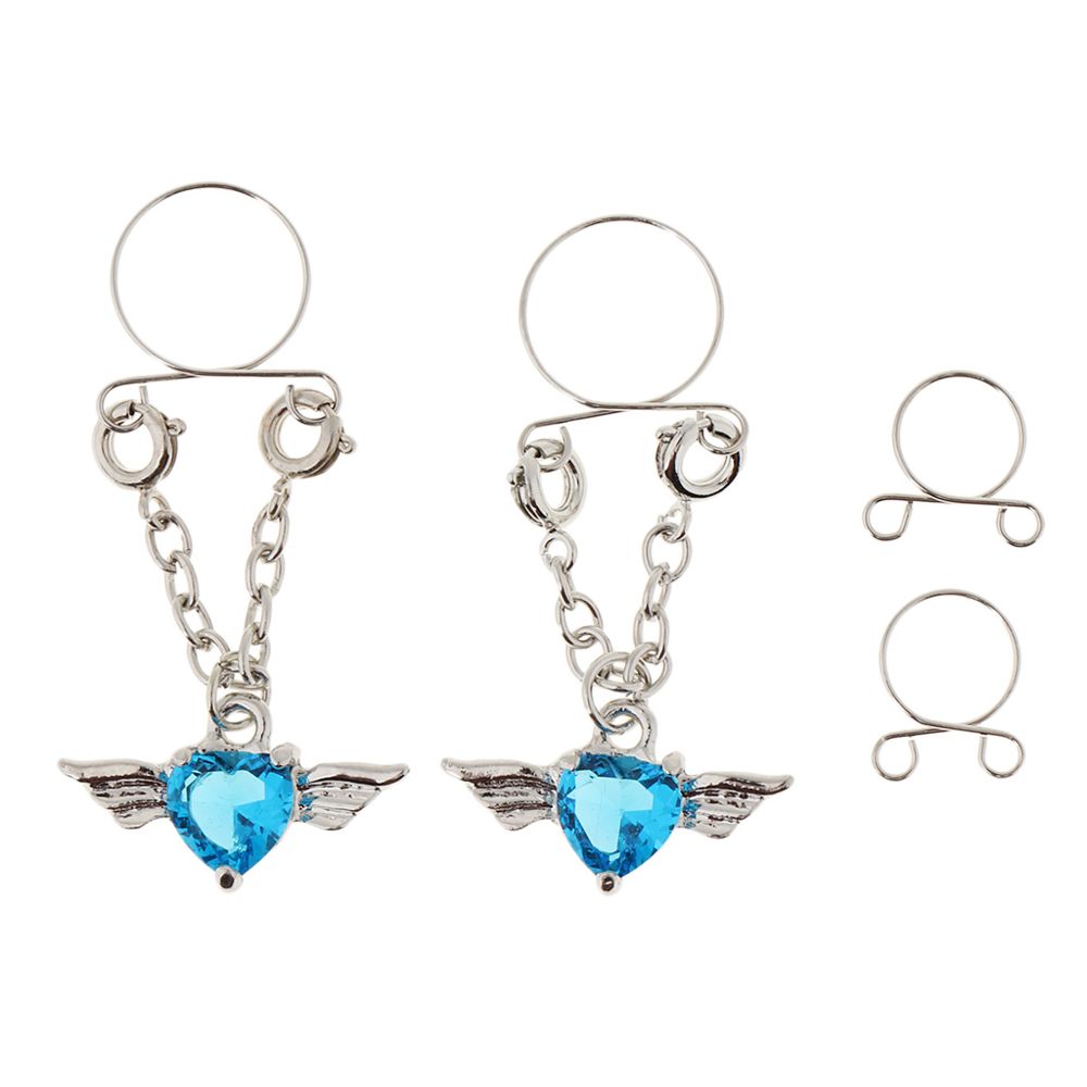 marque generique - 1 paire de cristal ange aile coeur pendre faux anneau de corps bijoux de corps bleu - Perles