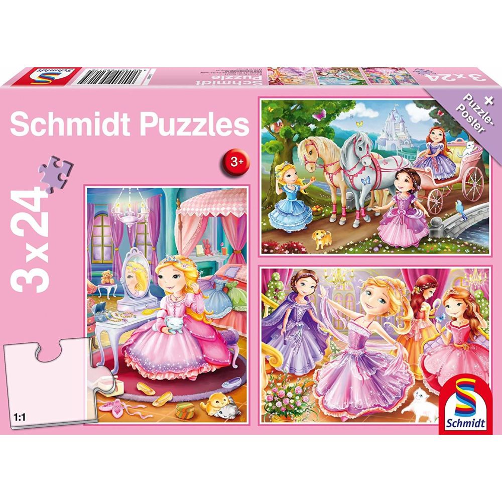Sans Marque - SCHMIDT AND SPIELE Puzzle enfant - Princesses feeriques - 3x24 pcs - Animaux