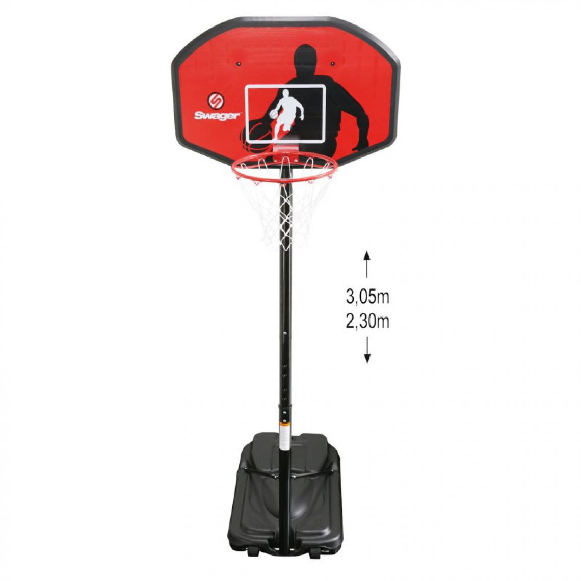 Swager - Panier de Basketball sur Pied Mobile "The Classic" Hauteur Réglable de 2,30m à 3,05m - Jeux de balles