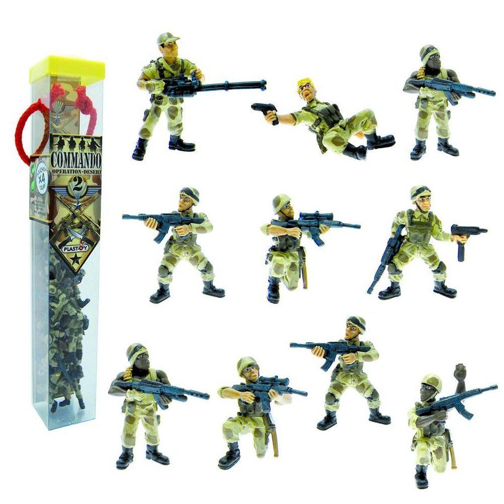 Plastoy - Figurine Soldats : Tubo de 10 figurines : Commando 2 Opération désert - Guerriers