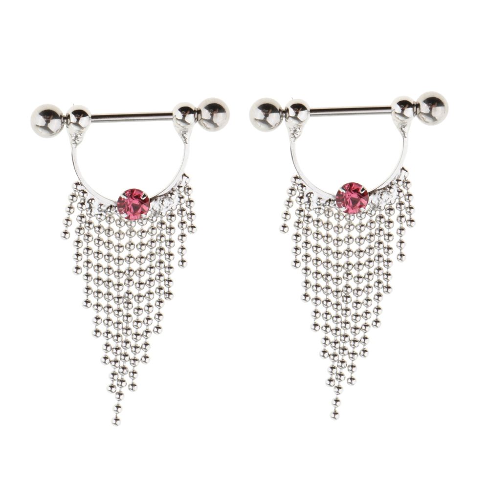 marque generique - 1 paire perles tassle mamelon anneau dangle bouclier nipplerings cristal rose - Perles