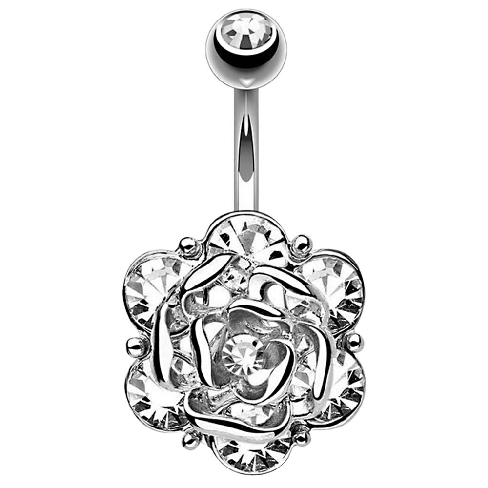 marque generique - Fleur de cristal bouton bouton ventre anneau nombril barre bijoux de corps argent - Perles
