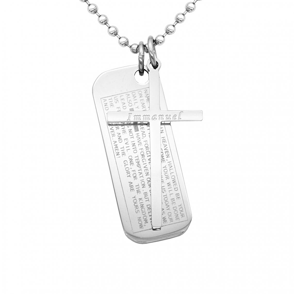 marque generique - Classique Pendant Rectangle Collier en Acier Inox Bible Cross Emmanuel Bijoux Cadeau - Perles