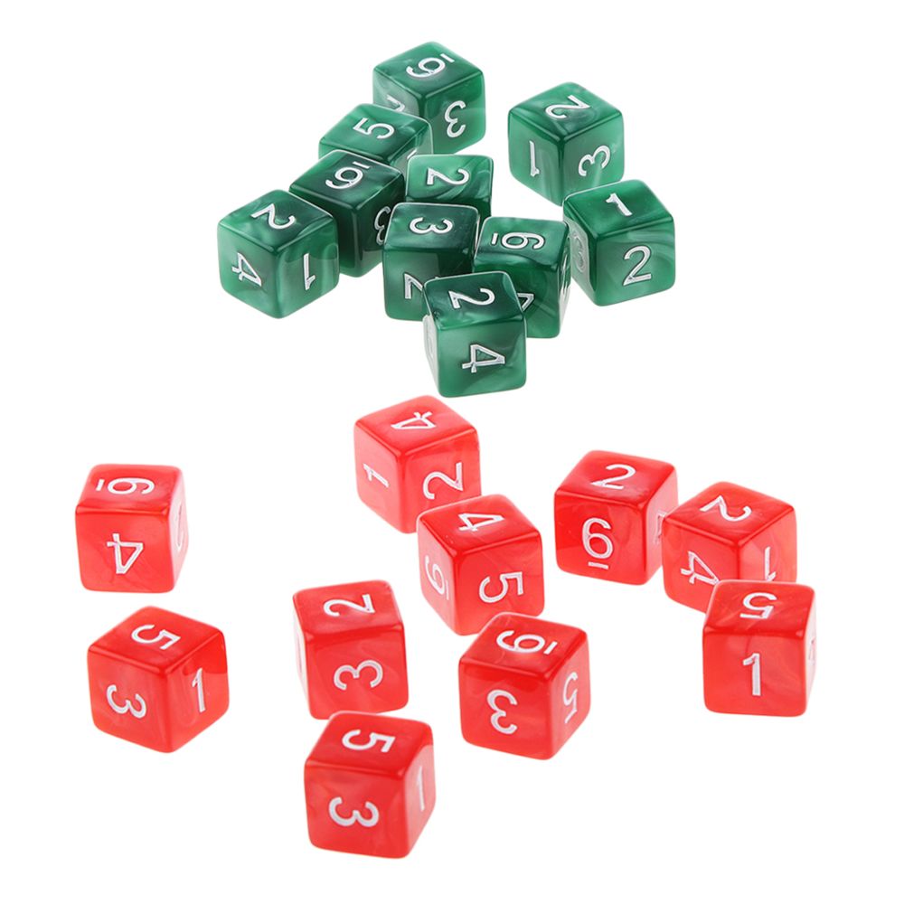 marque generique - 20 pièces dés six faces d6 pour jouer à d & d jeu de fête rpg vert et rouge - Jeux de rôles