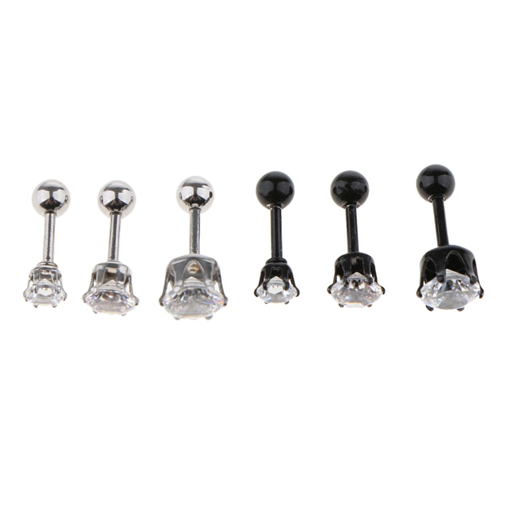 marque generique - 6 pièces noir argent cristal acier inoxydable nombril nombril stud 4mm-6mm - Perles