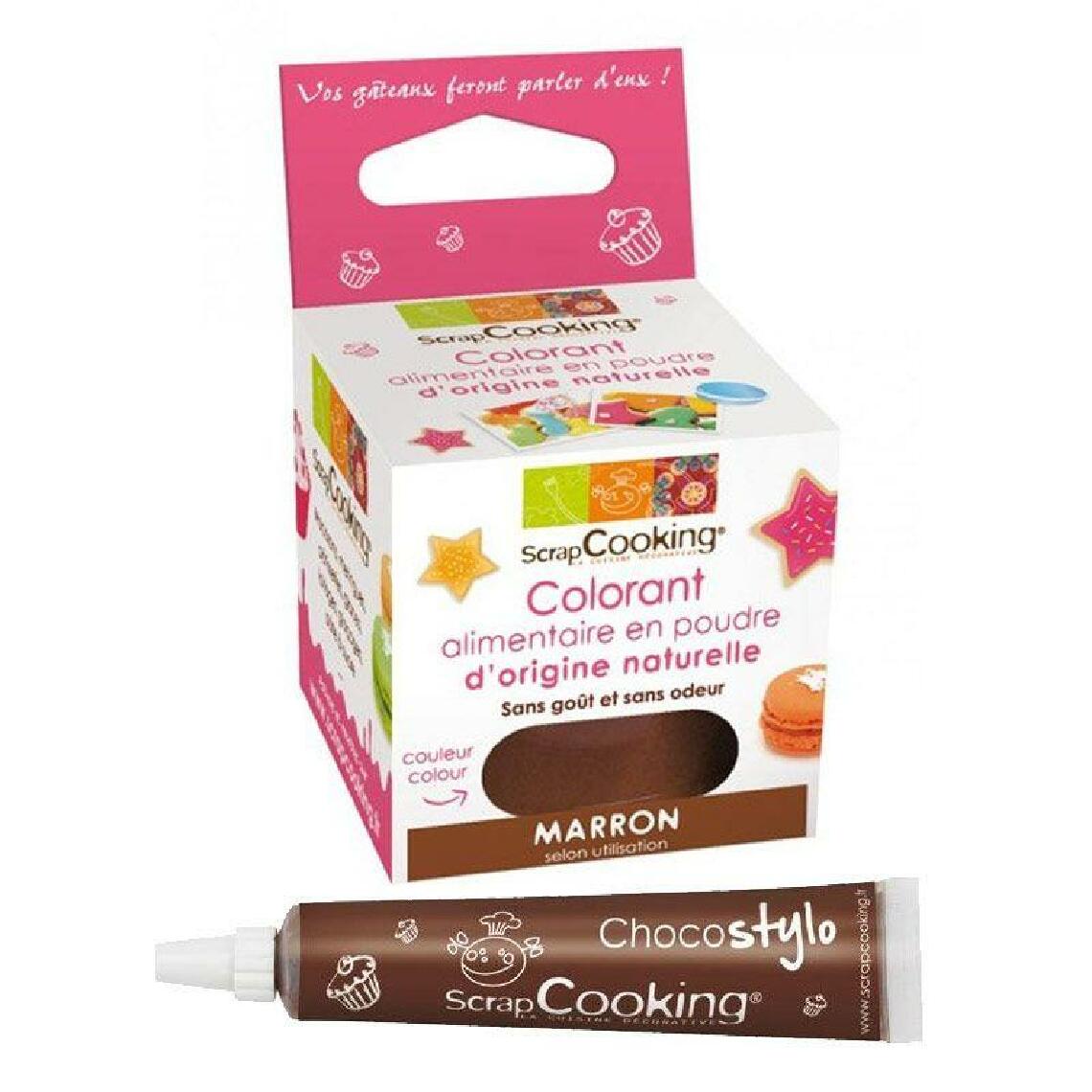 Scrapcooking - Colorant alimentaire naturel en poudre Marron + Stylo chocolat - Kits créatifs