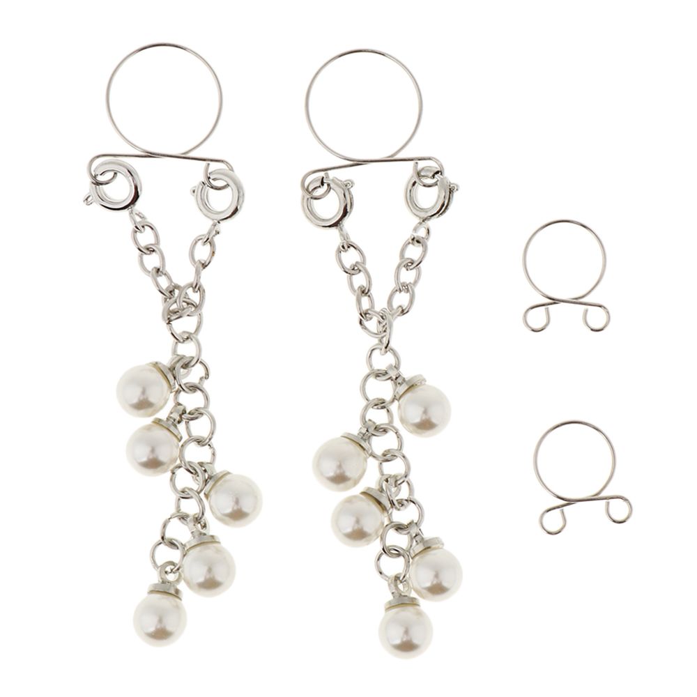 marque generique - 2 paires dangle bague en métal mamelon fausse perle clip non percé réglable - Perles