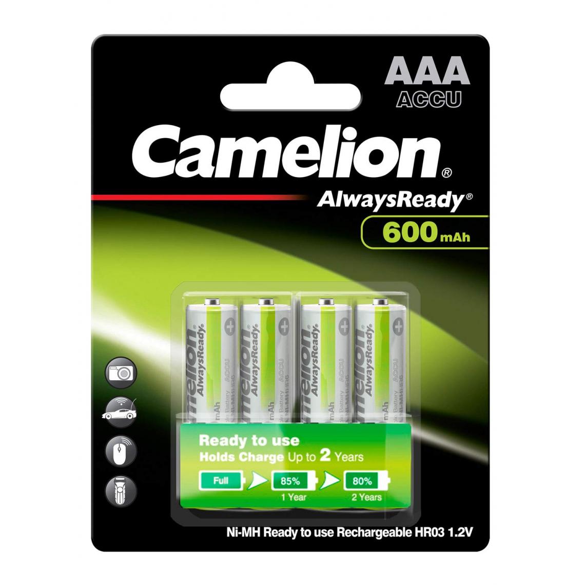 Camelion - Pack de 4 piles rechargeables Camelion AlwaysReady Micro AAA 600mA - Accessoires et pièces