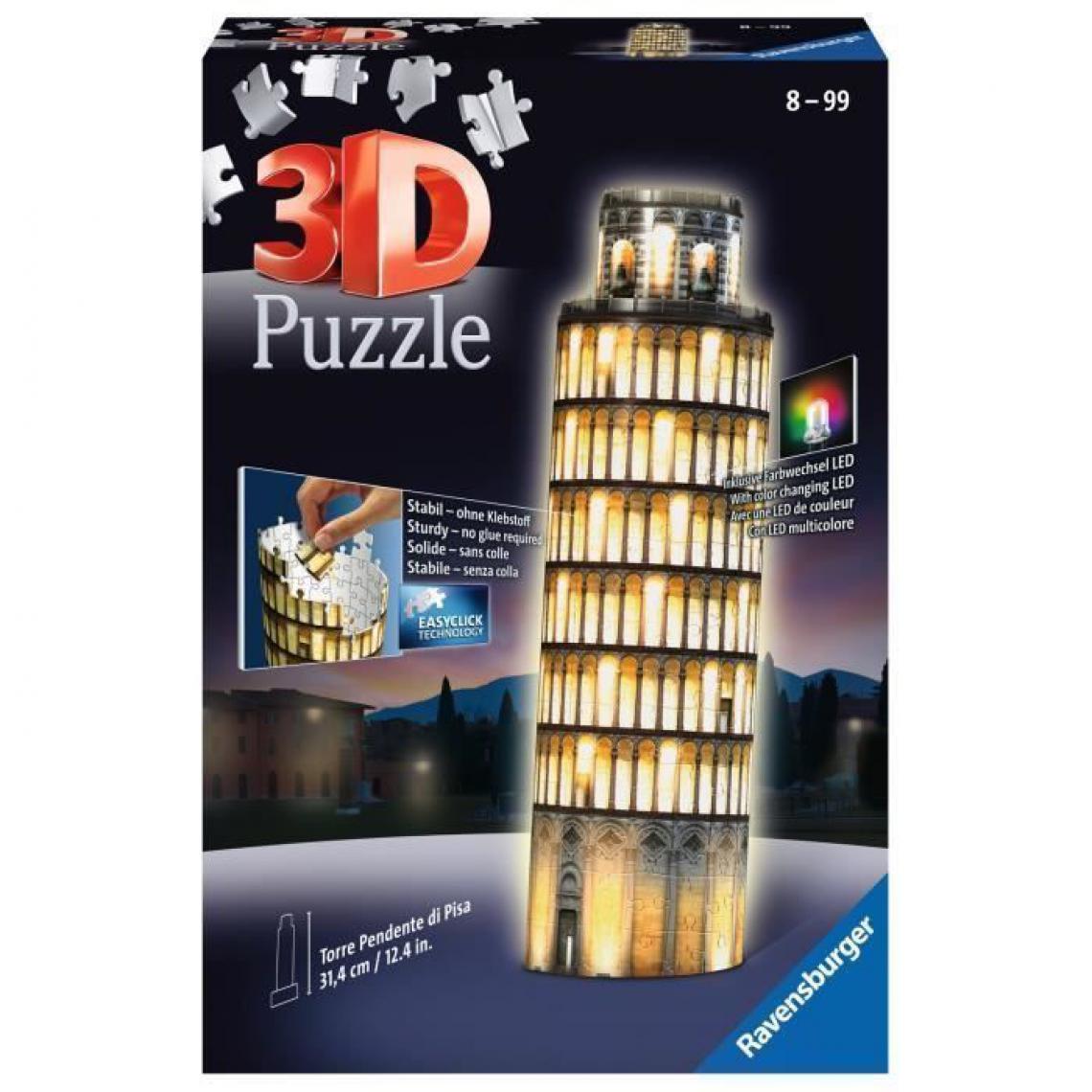 Ravensburger - Puzzle 3D Tour de Pise illuminée - Ravensburger - Monument 216 pieces - sans colle - avec LEDS couleur - Des 8 ans - Animaux