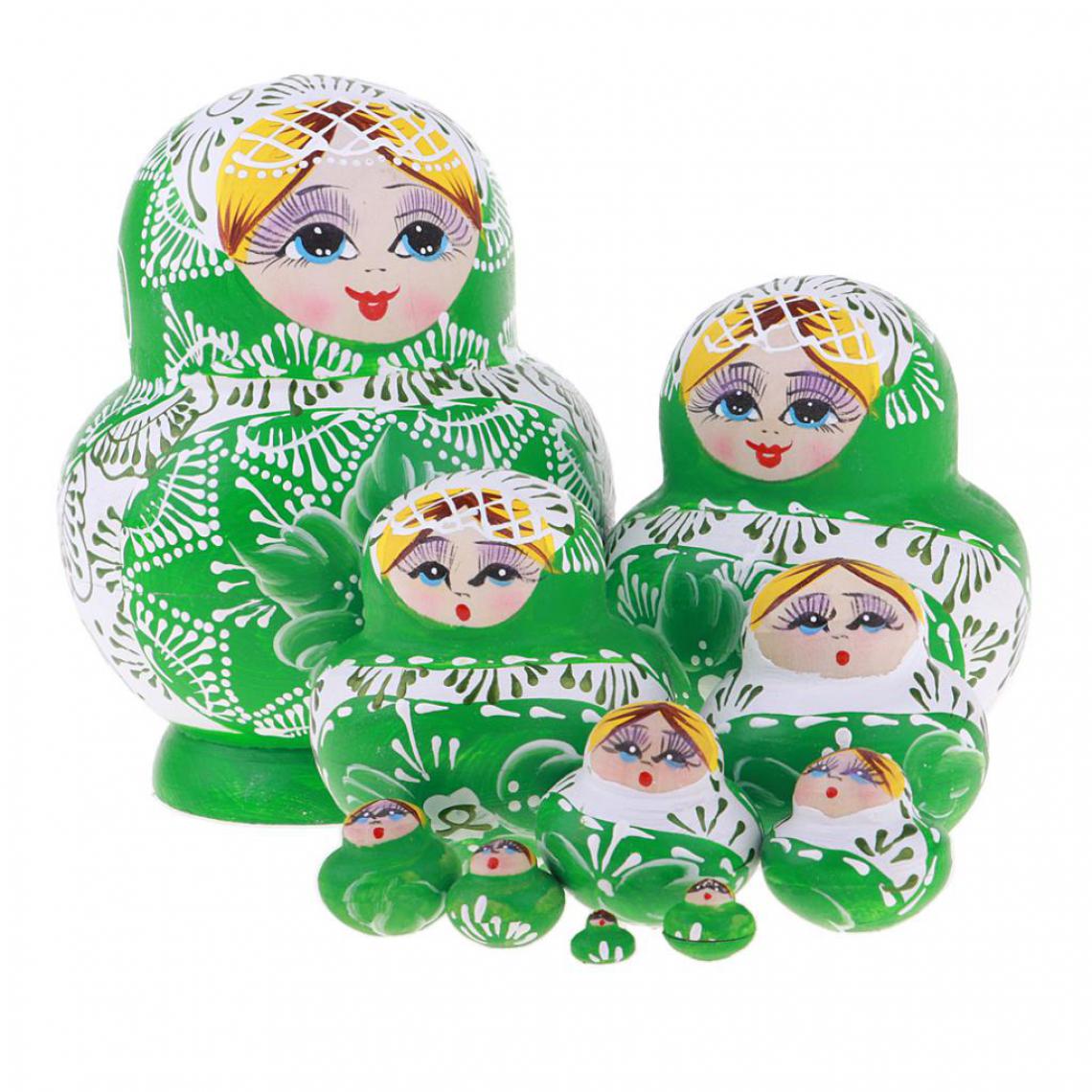 marque generique - filles adorables en bois poupées gigognes russes babushka matryoshka jouets bleu - Poupons