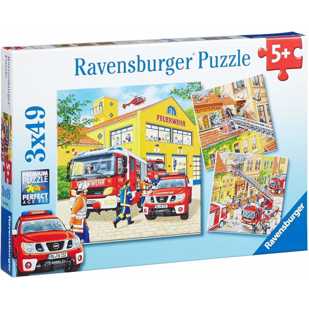 Ravensburger - Ravensburger - 09401 - Puzzle Enfant Classique - Les Pompiers au Travail - 3 x 49 Pièces - Animaux