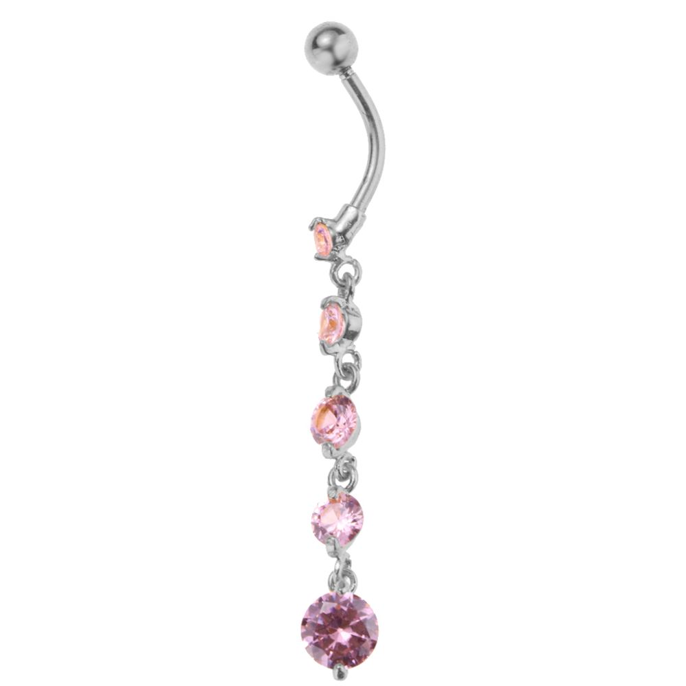marque generique - Sexy Acier Inoxydable CZ Cristal Nombril Nombril Anneau Dangle Argent Rose - Perles