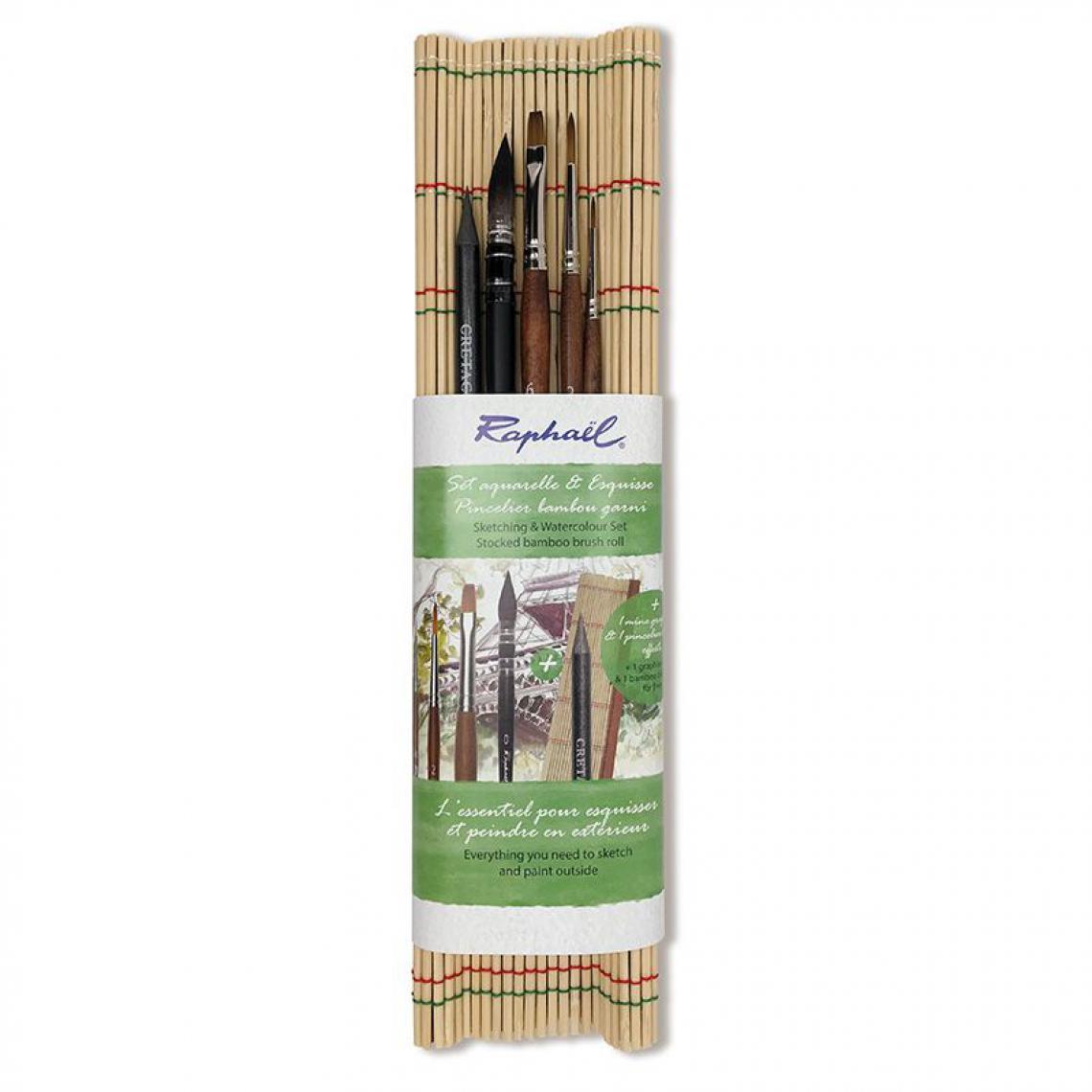 Raphael - Set de 4 pinceaux en bambou + 1 monolith pour aquarelle - Dessin et peinture