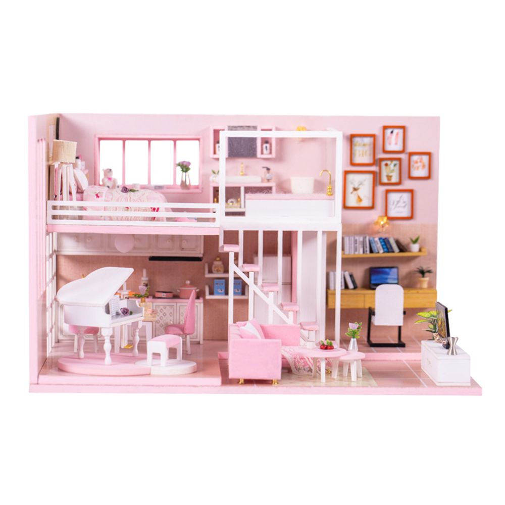 marque generique - Kit Miniature De Maison De Poupée En Bois Bricolage Avec Meubles Et Lumière Pour Enfants Style Cadeau 1 - Poupées