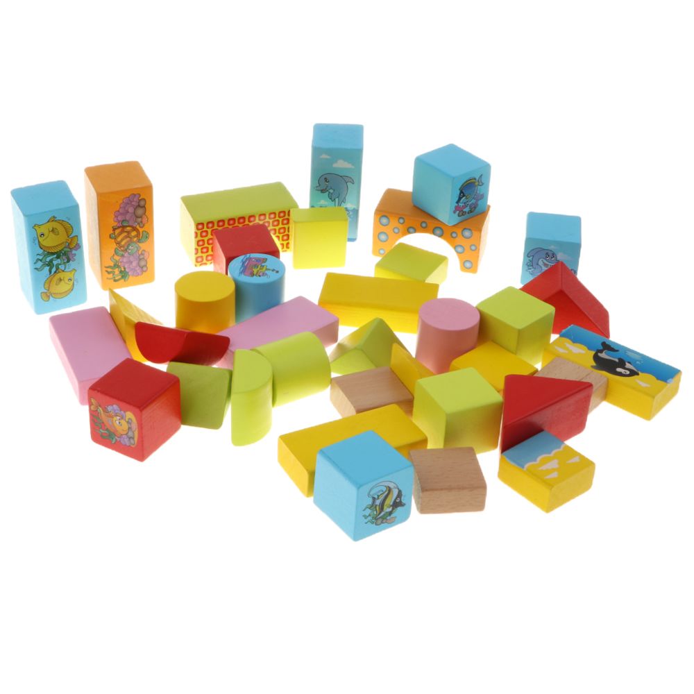 marque generique - 46pcs bois géométrie blocs cognitifs empilables jeu enfants jouet-animal marin - Jeux d'éveil
