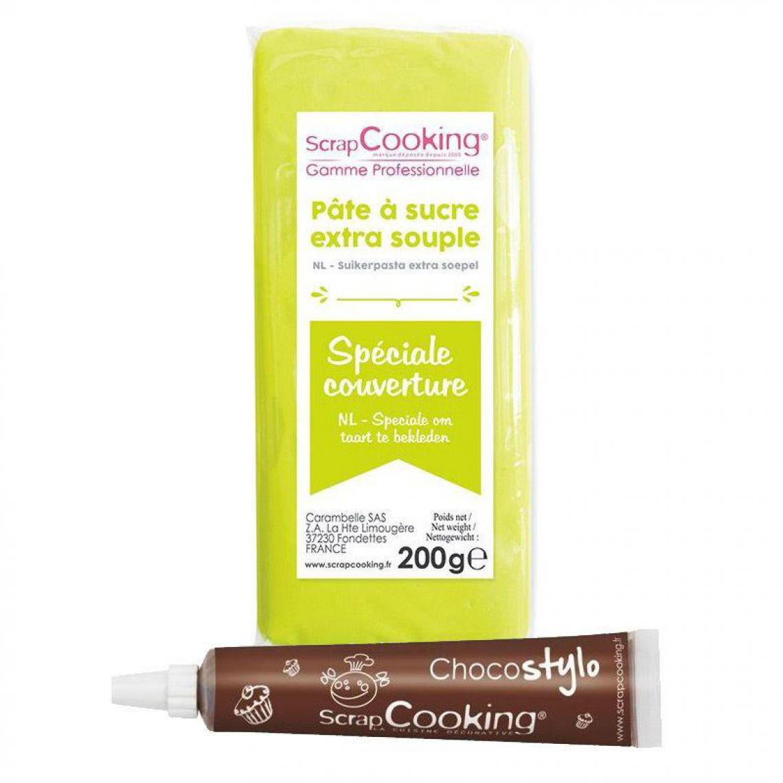 Scrapcooking - Pâte à sucre de couverture vert citron 200 g + Stylo chocolat - Kits créatifs