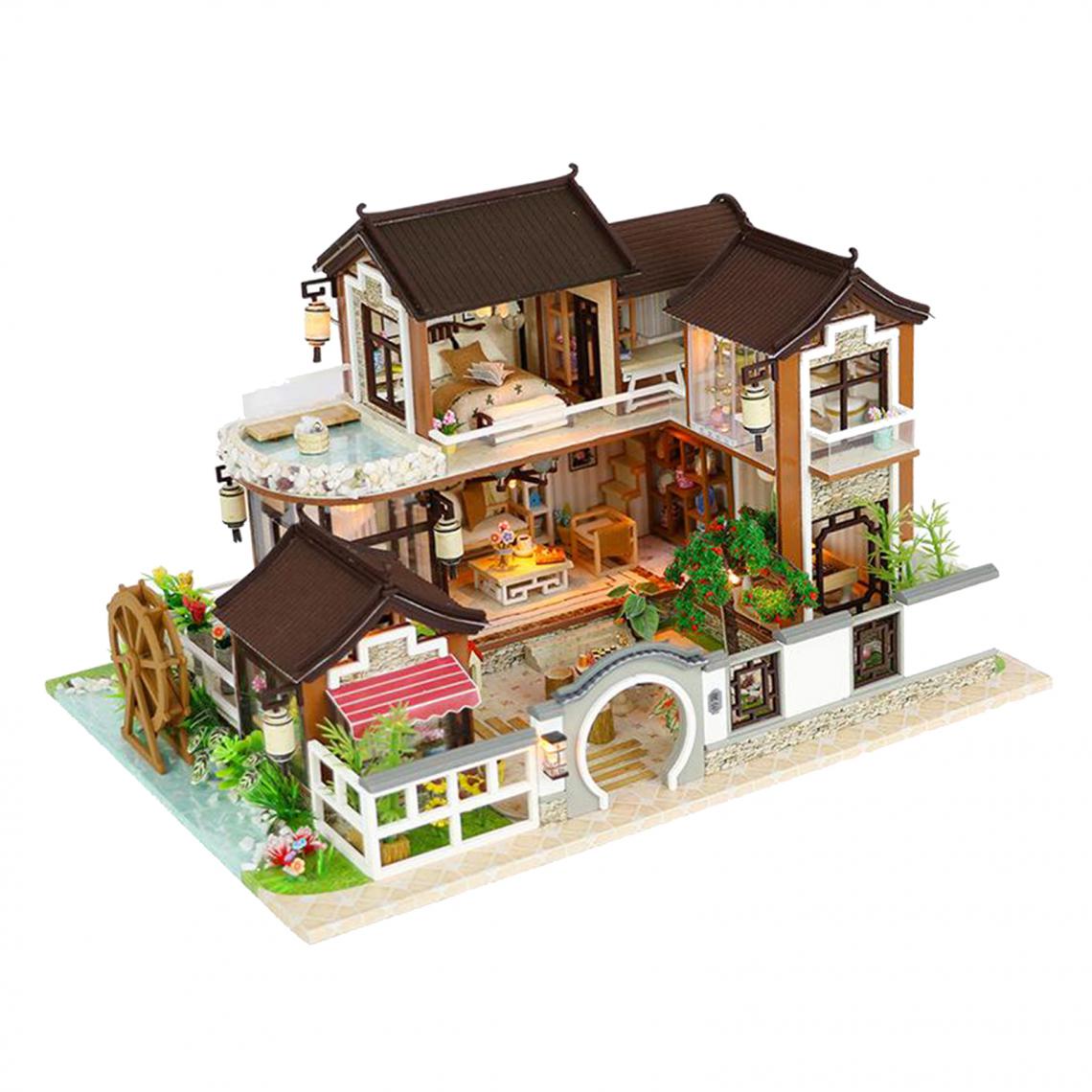 marque generique - Dollhouse Miniature avec des Meubles, BRICOLAGE En Bois Dollhouse Kit avec LED Lumière, 1:24 Échelle Creative Chambre Maison - Poupées
