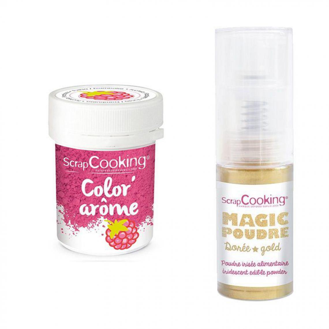 Scrapcooking - Colorant alimentaire rose arôme framboise + Poudre alimentaire irisée dorée - Kits créatifs