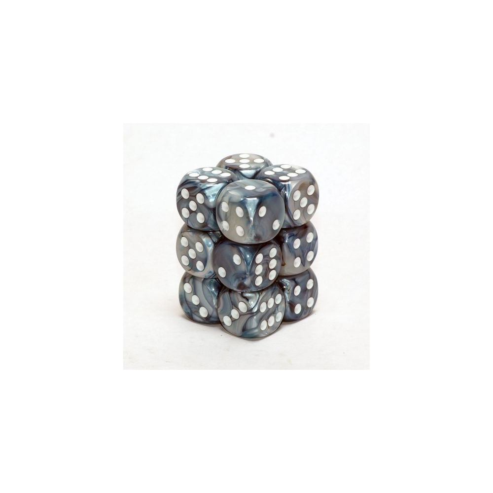 Chessex - Chessex Dice d6 Sets: Lustrous Slate with White - 16mm Six Sided Die (12) Block of Dice - Carte à collectionner