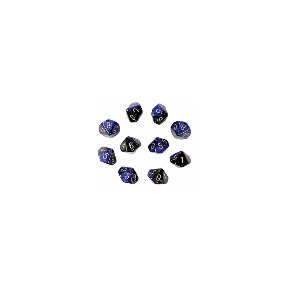 Chessex - Chessex Dice Sets Gemini Black & Blue with Gold - Ten Sided Die d10 Set (10) - Jeux d'adresse