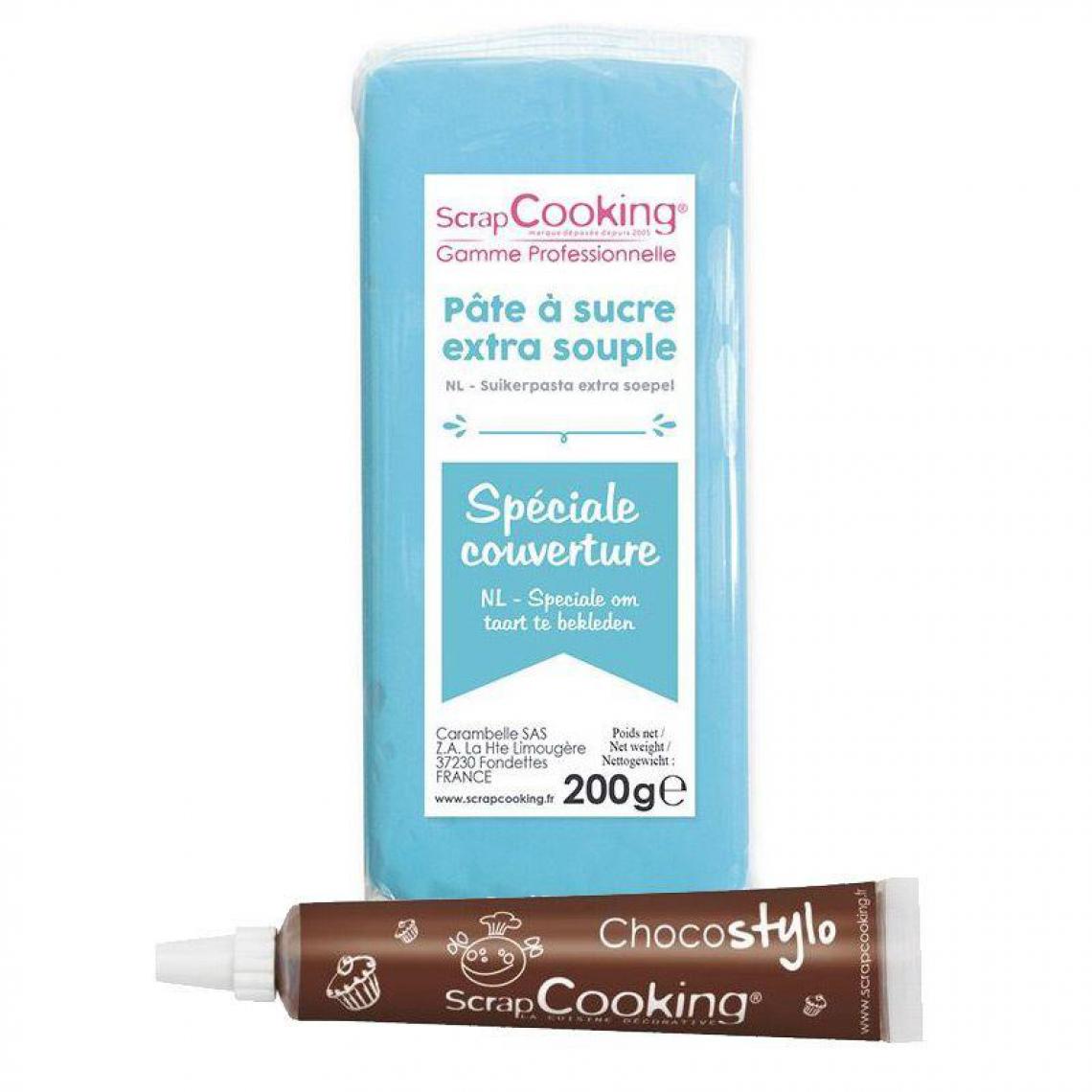 Scrapcooking - Pâte à sucre de couverture bleu 200 g + Stylo chocolat - Kits créatifs