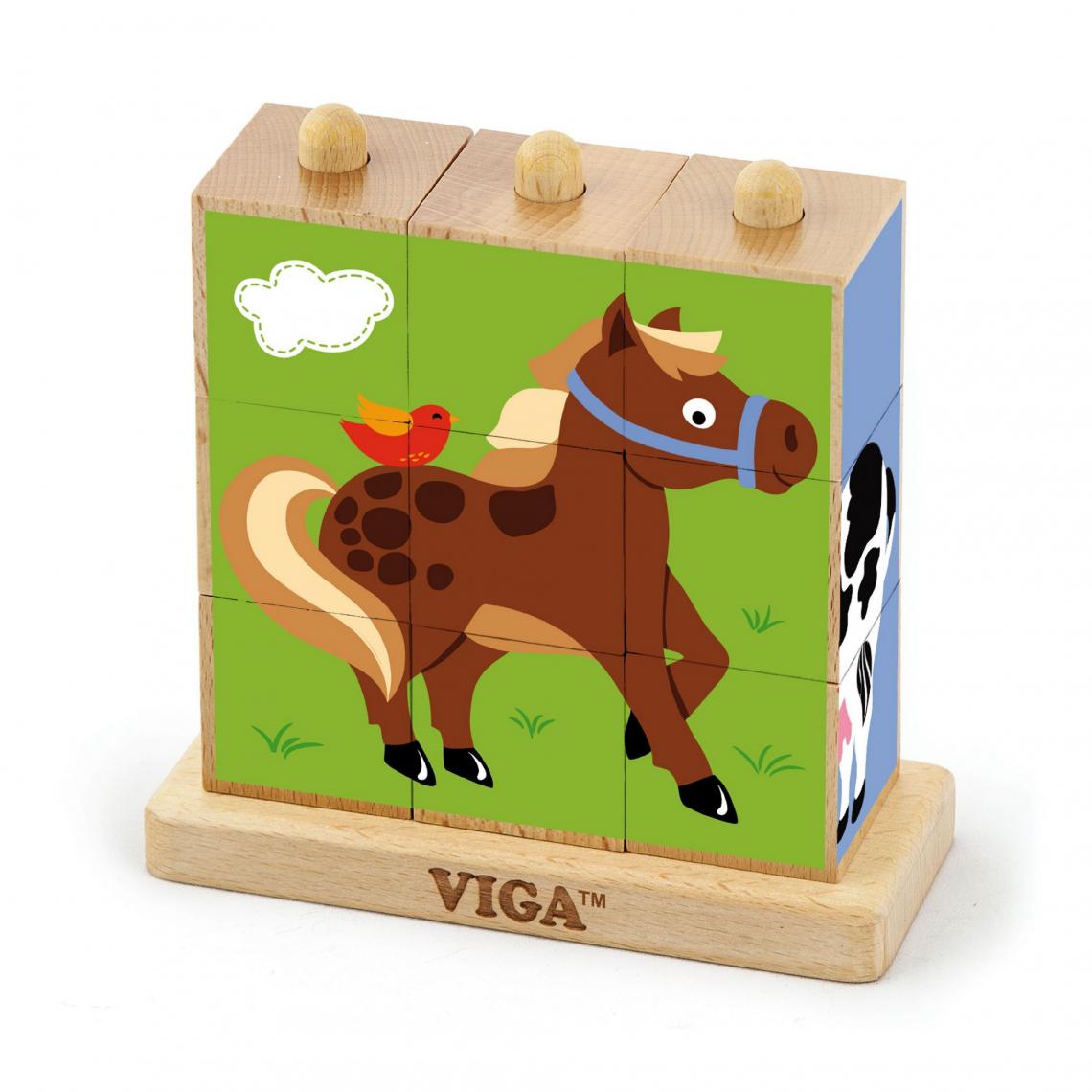 Hucoco - Puzzle cubes en bois jeu logique Animaux de la Ferme bébé enfant 2ans+ 9 pièces - Multicolore - Accessoires Puzzles