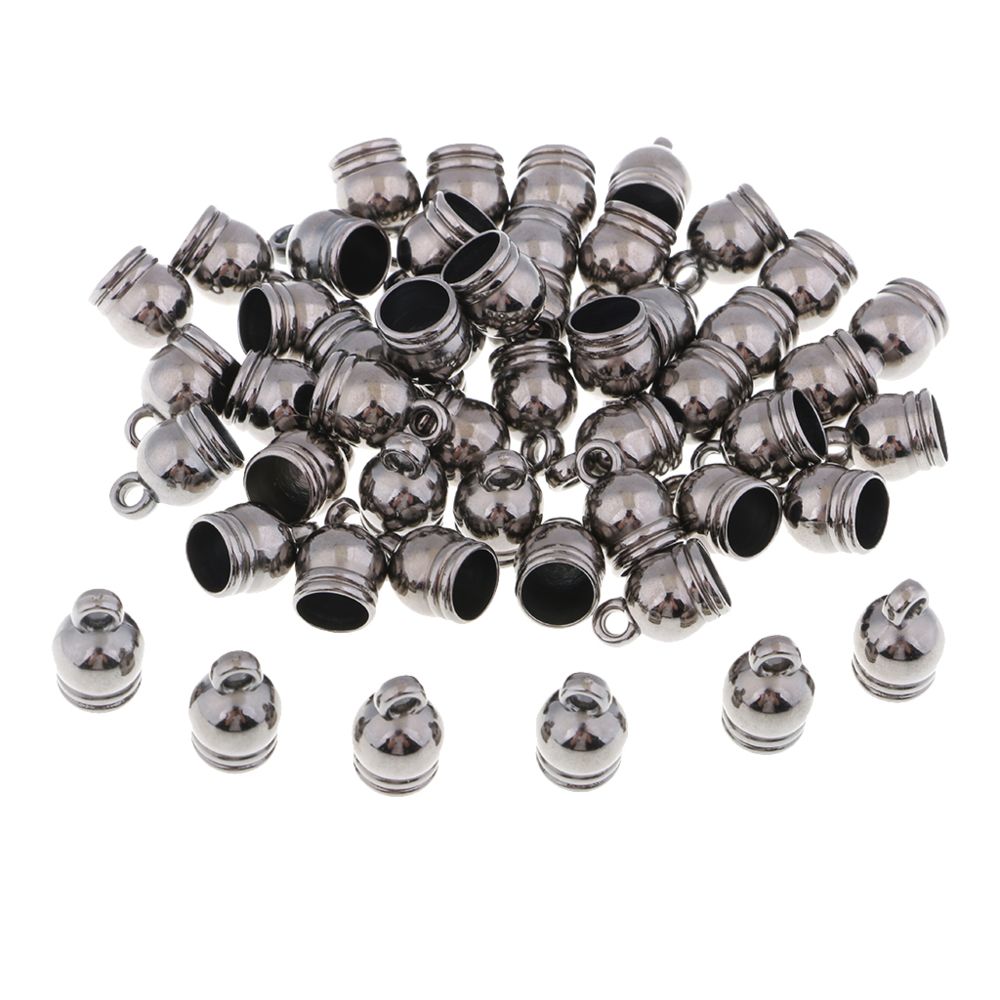 marque generique - 50pcs fin capuchon bouchon de perles ajustement 8mm cuir cordon bijoux conclusions gris noir - Perles