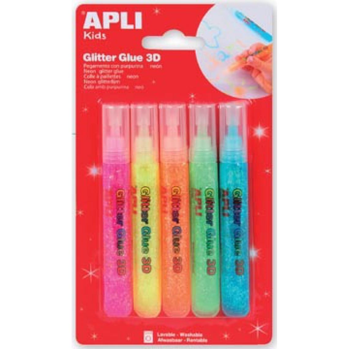 Apli Agipa - Colle Paillettes 5 tubes Glitter Fluo 3D - Dessin et peinture
