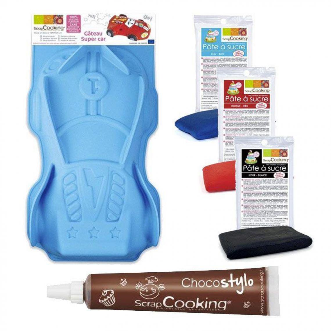 Scrapcooking - Coffret moule et pâte à sucre pour gâteau Cars + 1 Stylo chocolat offert - Kits créatifs