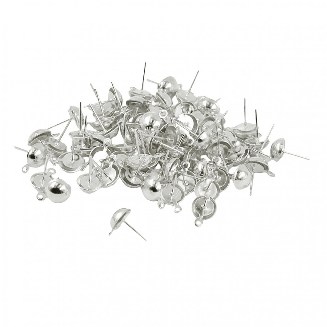 marque generique - 100 pièces boucles d'oreilles demi-rondes ébauches base cabochon réglages résultats argent - Perles