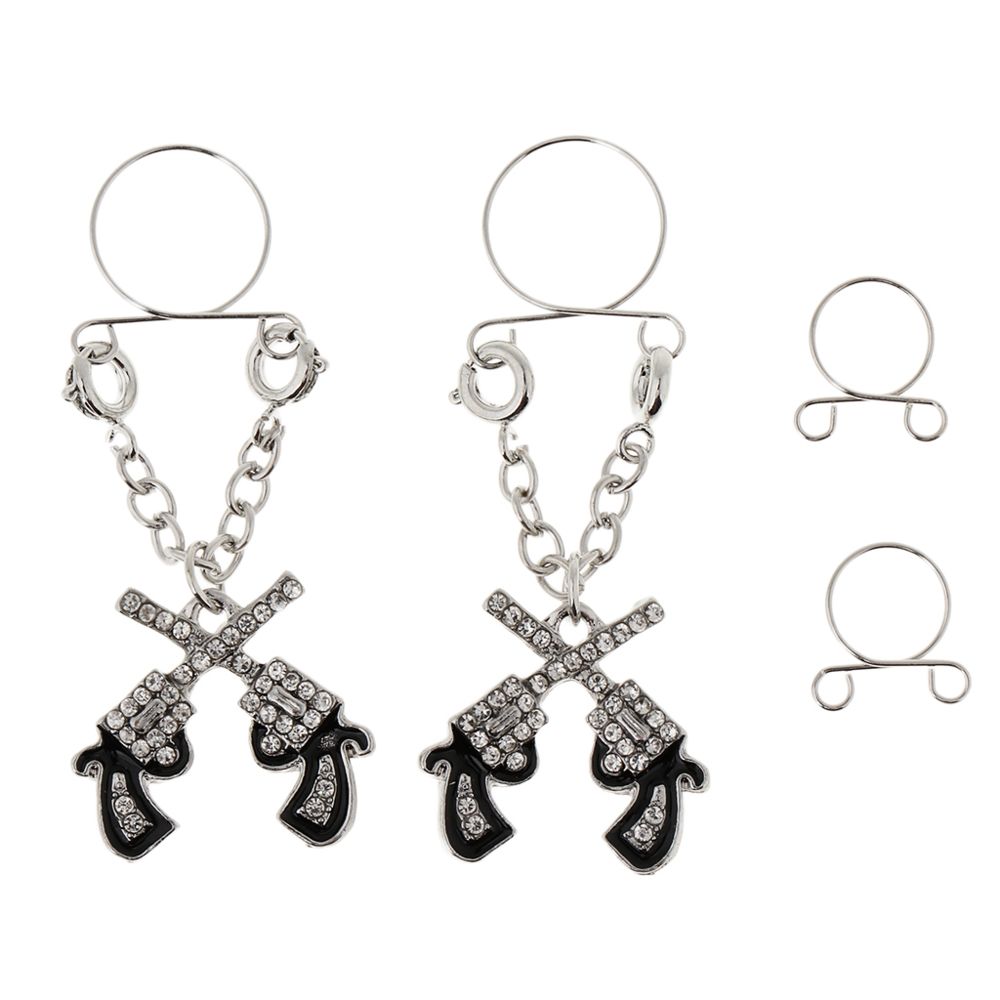marque generique - 2 paires de pendentif en alliage de cristal pendentif anneau de métal mamelon non percé sur réglable - Perles