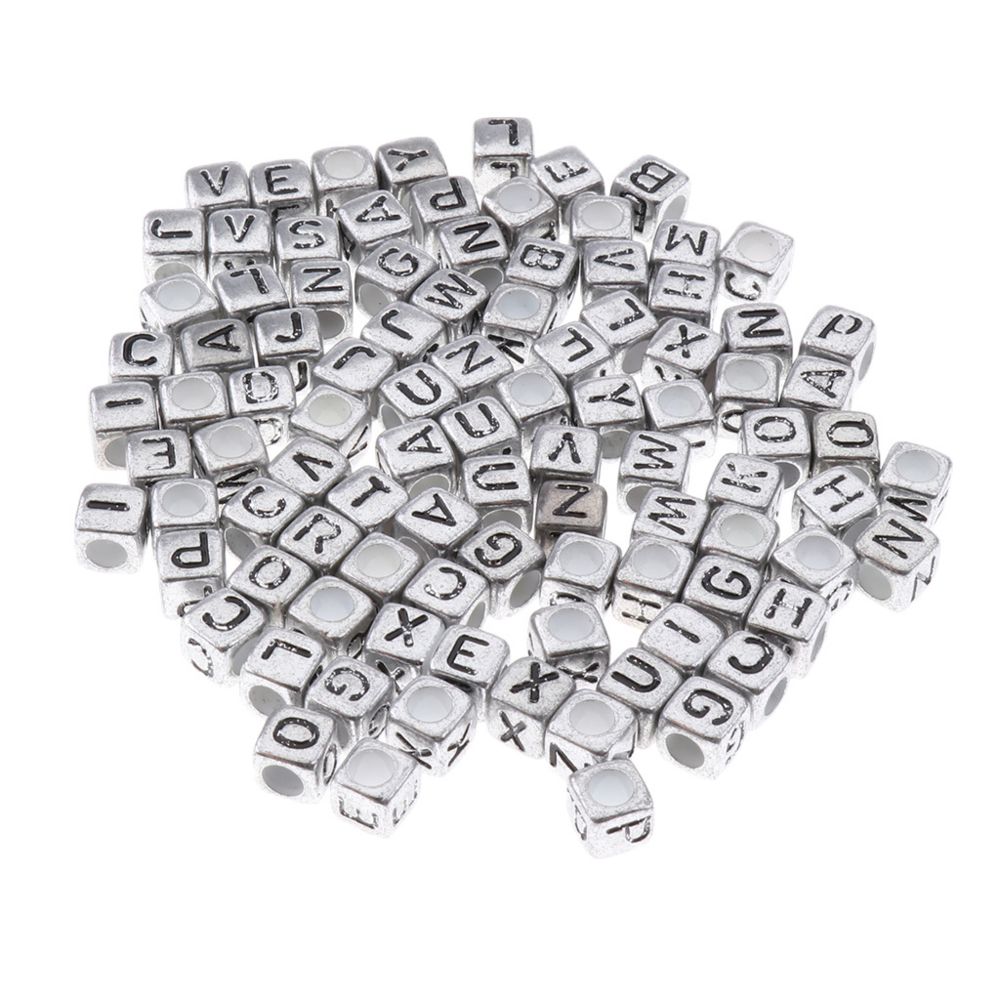 marque generique - 100x alphabets acryliques métalliques assortis lettre cube perles poney perles argent - Perles