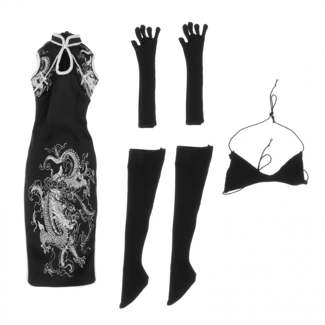 marque generique - 1/6 Filles Action Figure Cheongsam Costume Pour HT Toys 12 "Poupée Body Dress-Up Noir - Films et séries